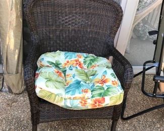 #79	Pier 1 Love seat in brown water proof wicker with 2 long flower cushion	 $200.00 	 * 
#80	Pier 1 chairs in brown water proof wicker with flower cushion (3) @ 60	 $180.00 	 * 
#81	Pier 1 side table/stool in brown water proof wicker @ 40 ea	 $80.00 	 * 
