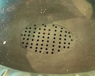 #101	green metal irn for flowers with drain on bottom 32x14x12	 $60.00 	
