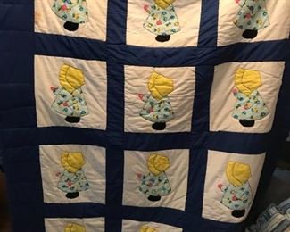 #104	60x88 sunbonnet sue quilt blue yellow	 $75.00 	
