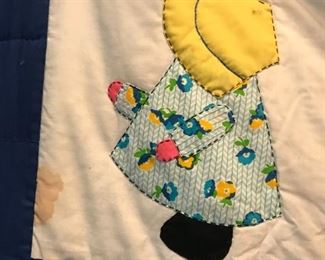 #104	60x88 sunbonnet sue quilt blue yellow	 $75.00 	
