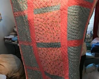 #106	pink and blue square quilt full size 	 $50.00 	
