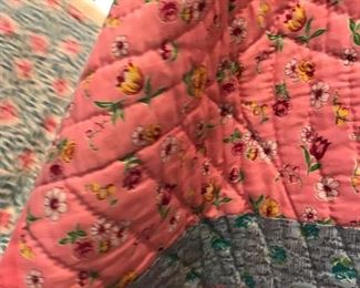 #106	pink and blue square quilt full size 	 $50.00 	
