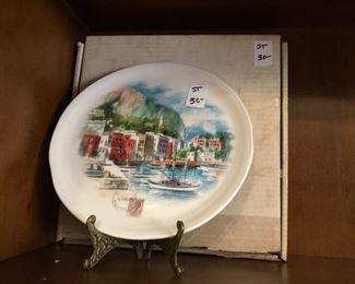 #31	Ceramica Cuore made in Italy plate with ship in water and building in back ground and mountain 	 $30.00 	

