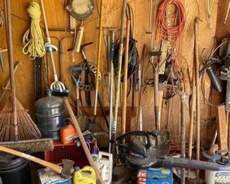 Garage Wall Tool Lot Hand Tools Garden Tools Electrical Cords