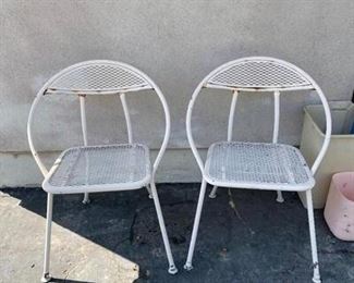 Pair of Vintage Painted Metal Round Back Folding Patio Chairs