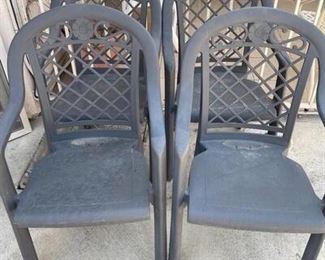 Set of 4 Black Plastic Patio Chairs