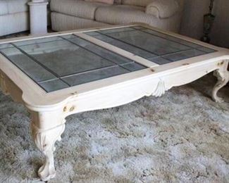 Large Light Finish Glass Top Table