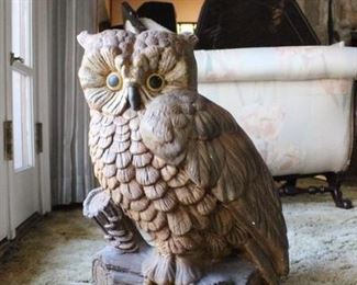 Large Ceramic Plaster Owl Figurine Statue