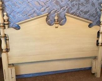 Vintage Off White French Provincial Country Regency Headboard Footboard Bedframe