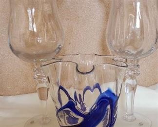 2 Glass Candle Holders Vase