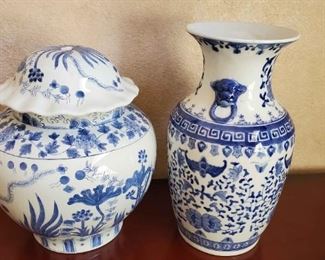 Blue White Porcelain Urn and Vase