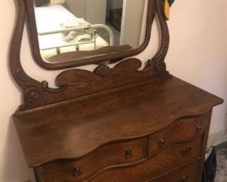 Antique maple dresser and mirror