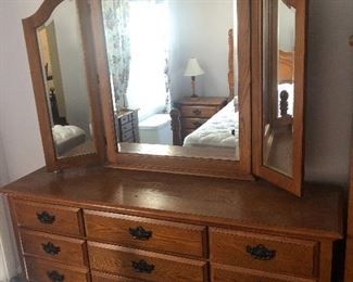 11 drawer Oak dresser and mirror