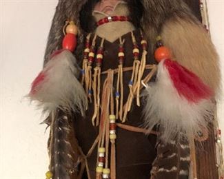 Fox trim antique papoose Indian doll