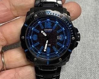Black Blue CITIZEN Eco Drive Mens Wrist Watch WORKING