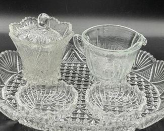 Set of Five Crystal Glass Plate Cream Sugar Master Salt Cellar