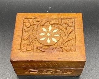 Small Carved Wood Trinket Jewelry Box