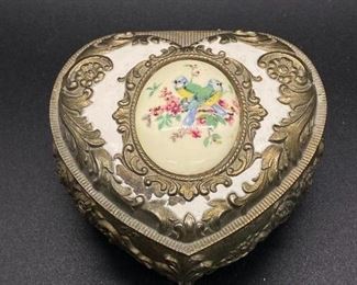 Heart Shaped Brass Trinket Jewelry Box