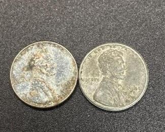 Vintage Pair of 1943 Steel Lincoln Pennies US Coins