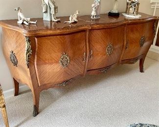 French Satinwood Buffet (circa 1920s) FRENCH BUFFET - Satinwood, 3 doors, original mounts and pulls, circa 1920s, 84" long x 37 1/2" high x 22" deep, imported into USA in 2000