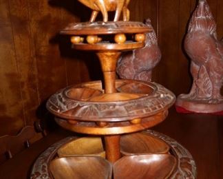 Hand-Carved Wooden Tier Serving Dish