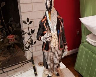 Italian ceramic standing pelican dressed as a butler, as is 