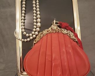 Sharon Hollander purse with antique sterling silver purse frame, sterling necklaces and sterling silver frame