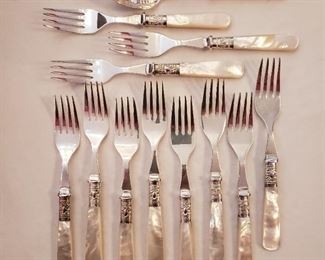 Mother of pearl and silverplate flatware