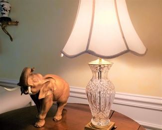 Waterford lamp and Royal Dux porcelain elephant, as is on Ellie