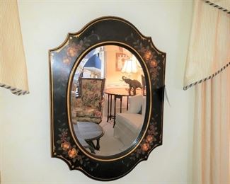 Accent floral painted wall mirror with companion hall table 