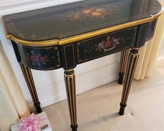 Accent floral painted hall table with companion wall mirror