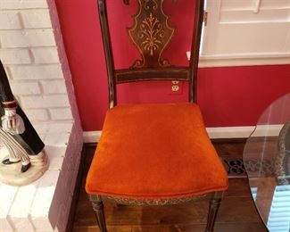 Italian inlay mahogany side chair, one of two