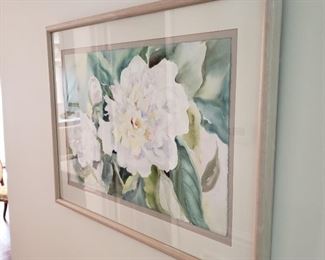 Framed floral watercolor painting by Marylou Barrow	