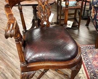 Mahogany Chippendale style corner chair. Carved splat back. Ball and claw feet. Classic!