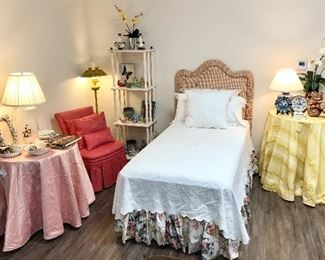 Twin bed and custom headboard.