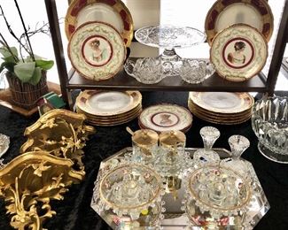 Heisey “Lariat” hurricane lamp bases. Hand painted enamel and gold gilt. .