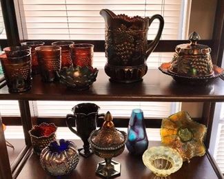 Northwood cable and grape amethyst Carnival Glass.