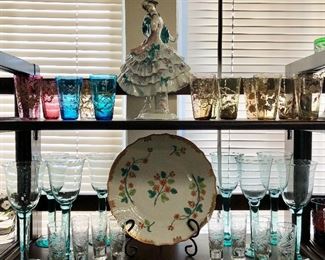 Set of eight Alpha green water/wine goblets