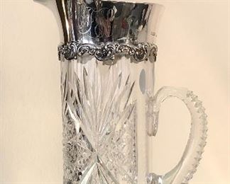 Antique Gorham Edwardian era jug. Sterling silver, hand cut crystal. Gorham hallmarks date this piece to 1875 to 1885. 