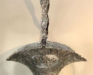 Late 1800s Repousse silver over copper brides basket.
