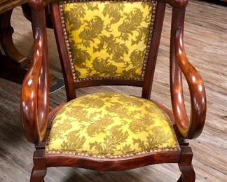 Late 1800s Empire Chair with Scroll Arm.