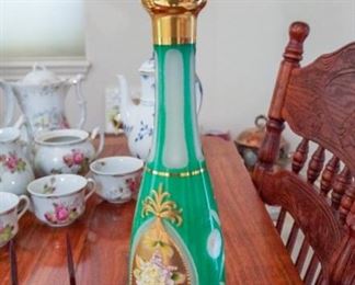 Hand-painted cut to white decanter with original stopper