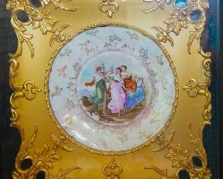 Hand-painted plate with antique frame