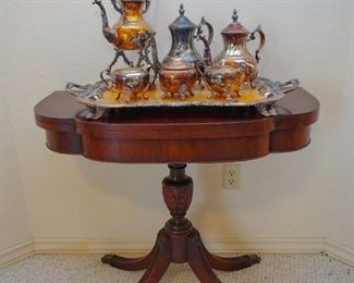 Antique flip-top game table and tea and coffee service