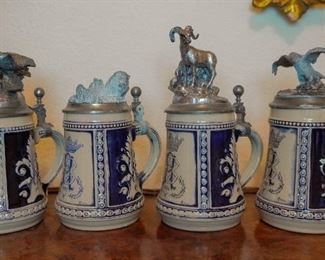 Vintage steins with pewter tops