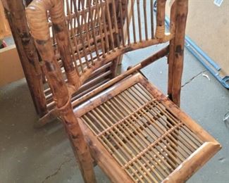 Pair of bamboo folding chairs