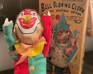 Vtg Toy Ball Blowing Clown