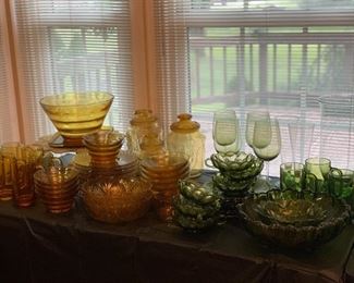  Vtg Green  and Amber Glass