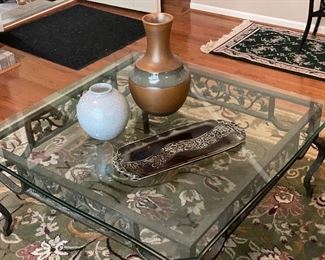 Glass Coffee Table With Iron Legs 