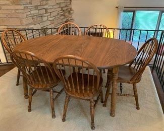 Kitchen table w/1 leaf and 6 Windsor  chairs